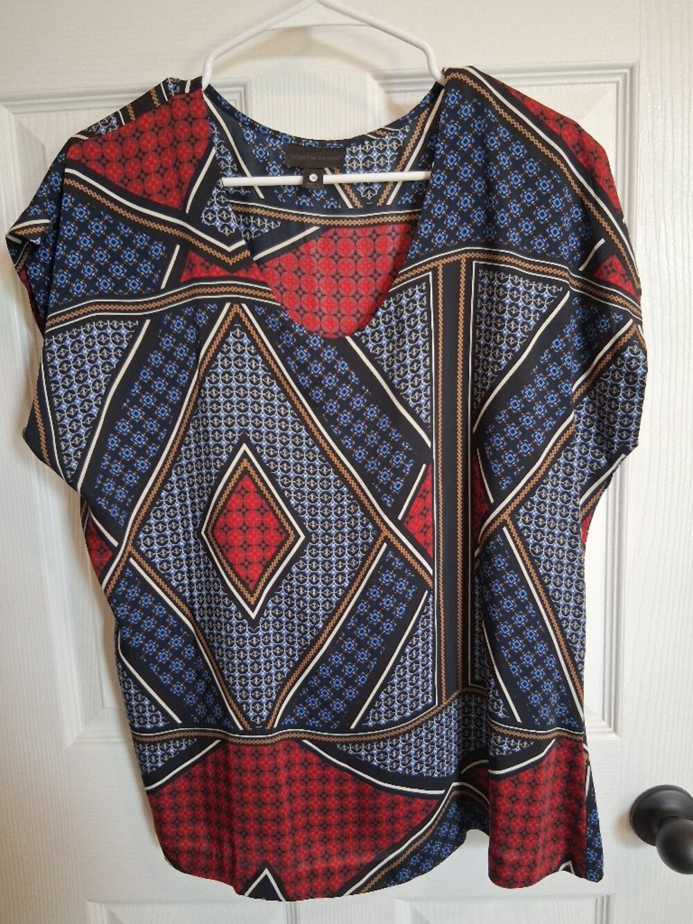 Worthington | Women's Top | Sleeveless Geometric Print | Red Blue Gold | XL - Picture 2 of 5